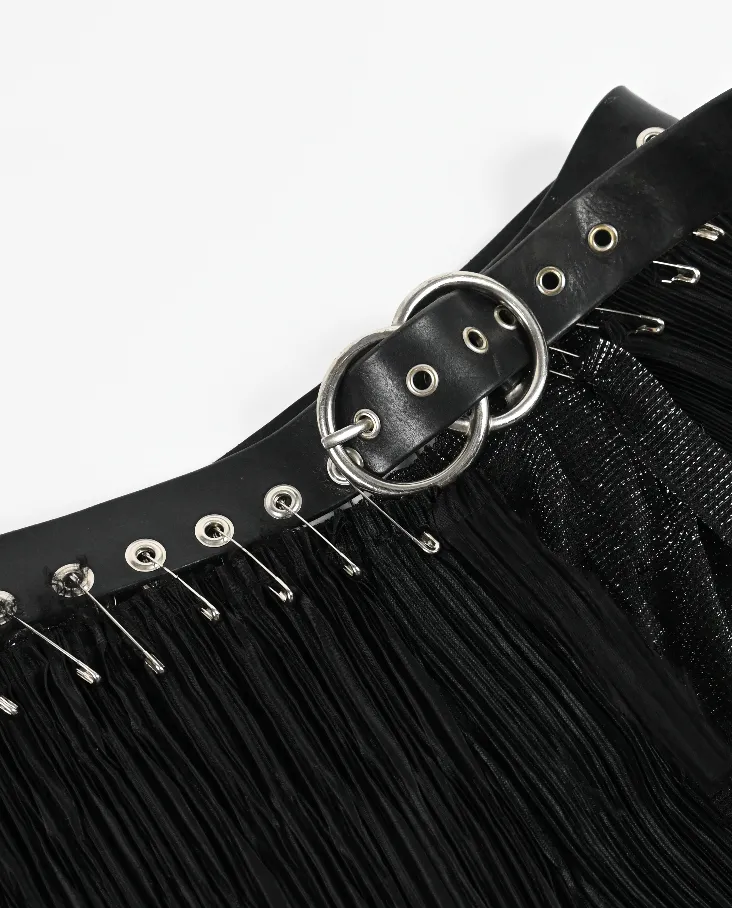 ME TO YOU layered black leather belt skirt