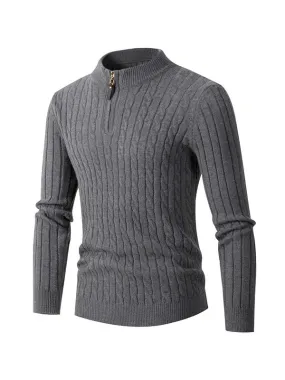 Men's Cable Knit Half Turtleneck Zipper Sweater