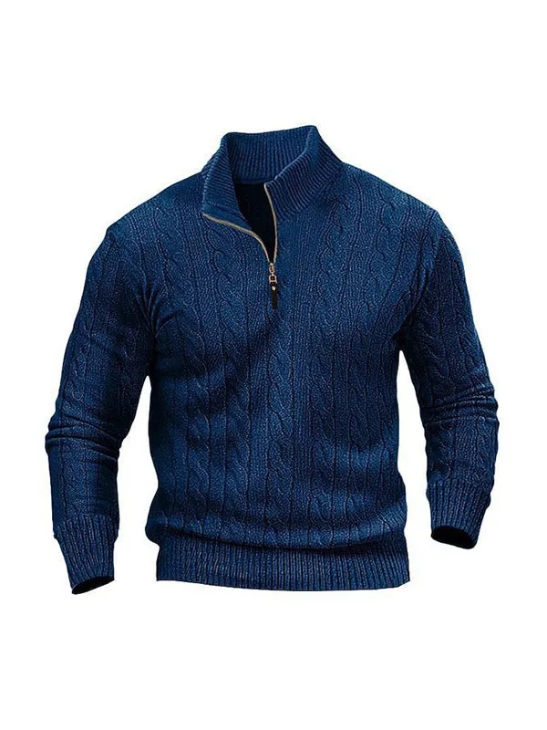 Men's Cable Knit Half Turtleneck Zipper Sweater