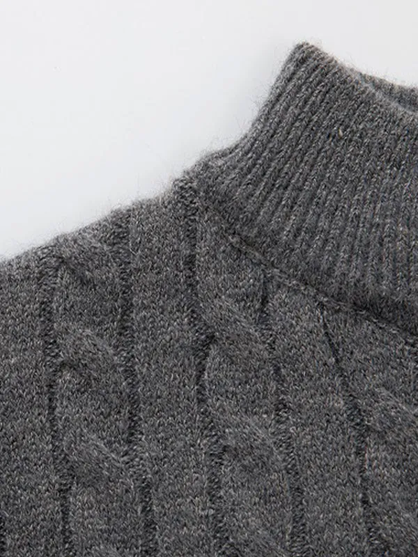 Men's Cable Knit Half Turtleneck Zipper Sweater