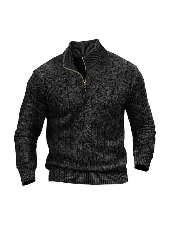 Men's Cable Knit Half Turtleneck Zipper Sweater