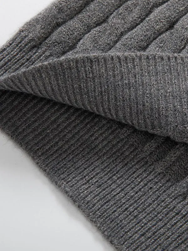 Men's Cable Knit Half Turtleneck Zipper Sweater