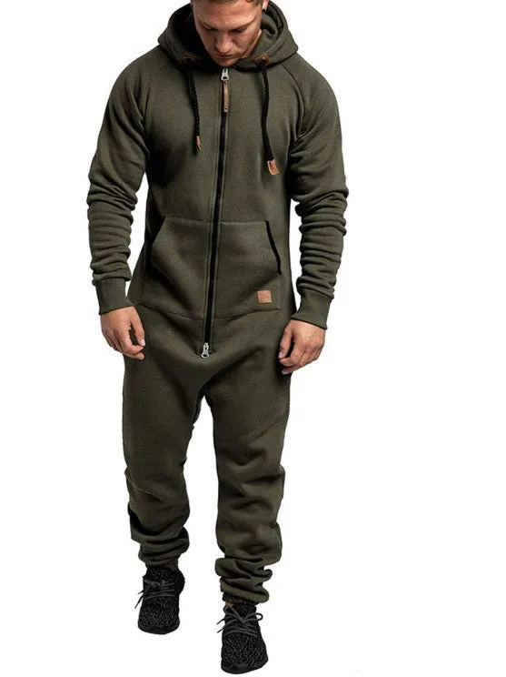 MEN'S HOODED FLEECE JUMPSUIT SOLID COLOR COLOR BLOCKED CASUAL MEN'S SUIT JUMPSUIT