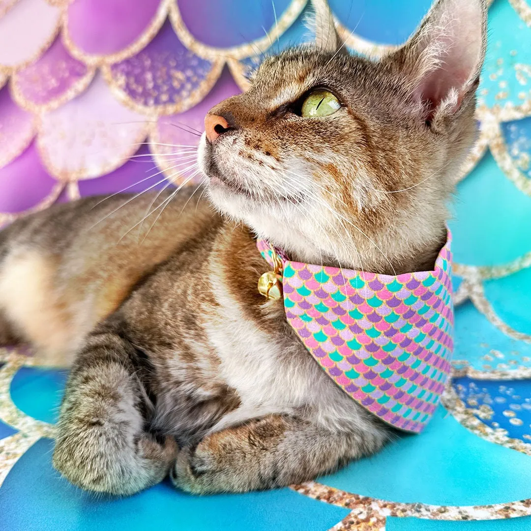 Mermaid Cat Bandana - "Mermaid Song" - Fish Scales Lavender Purple Bandana for Cat   Small Dog / Ocean, Summer / Slide-On Over the Collar Bandana