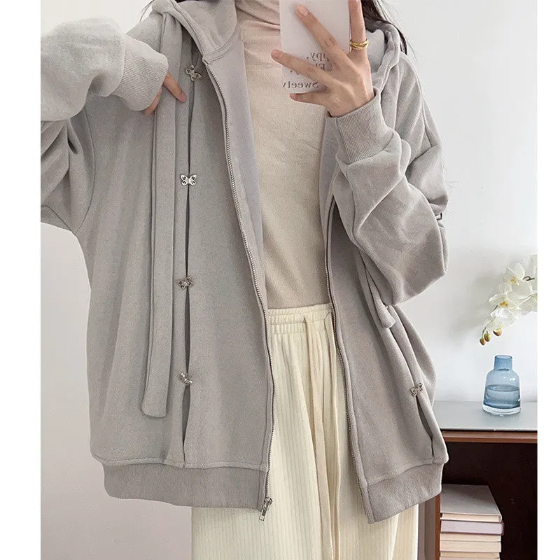 METAVERSMALL Spring Design Sweater Women's Chic Loose Casual Jacket Hooded Top ins Vintage Cardigan