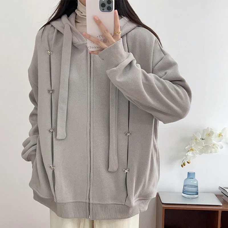 METAVERSMALL Spring Design Sweater Women's Chic Loose Casual Jacket Hooded Top ins Vintage Cardigan