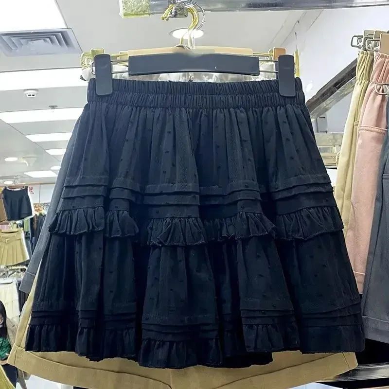 Mini Skirts for Women French Style High Waist A-line Ruffles Solid Simple Pleated Skirt Y2k Harajuku Ulzzang Female Baggy Chic