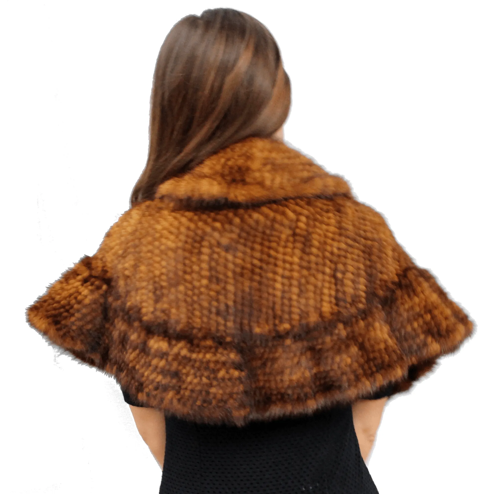 Mink Muffler with Ruffles and Hook Closures - Whiskey