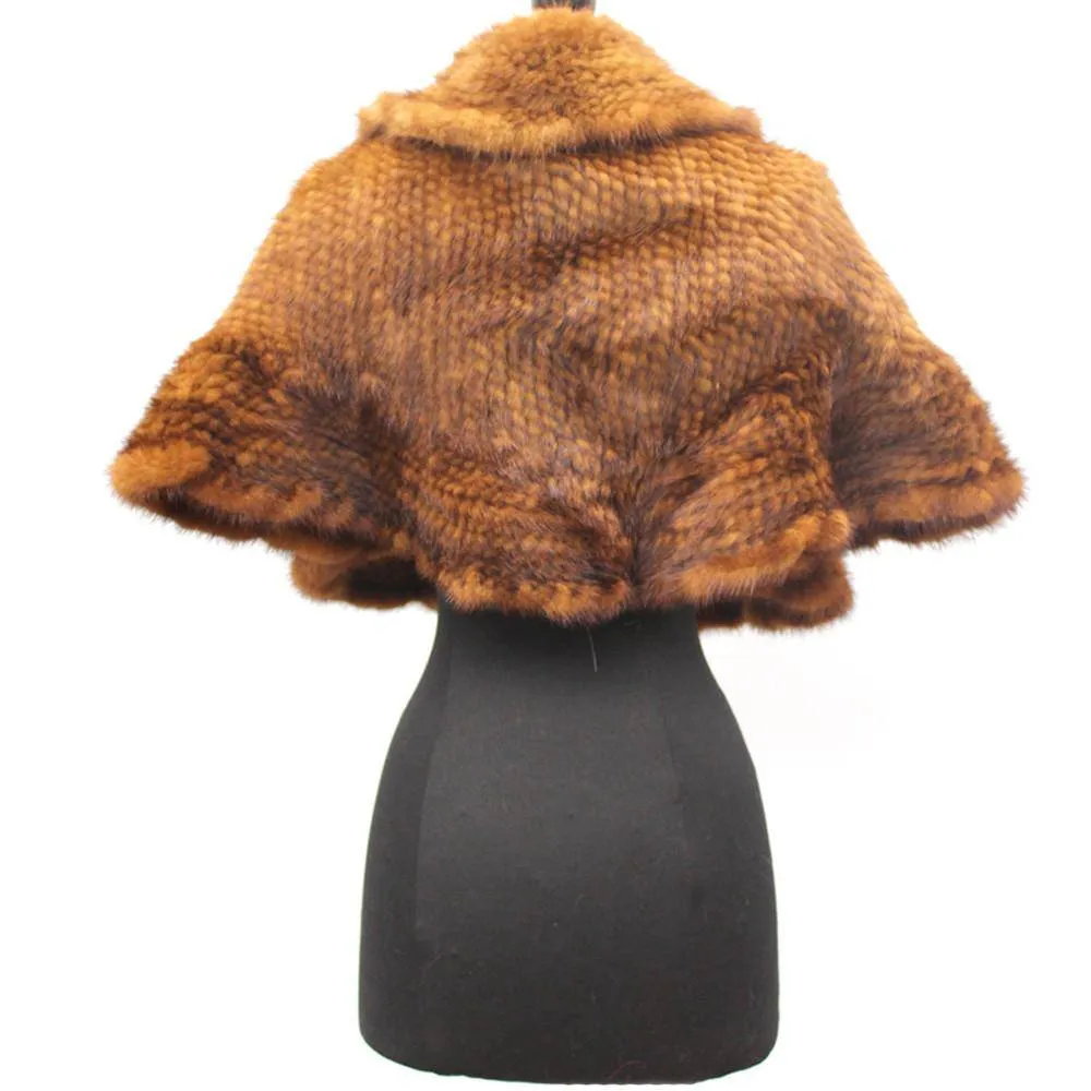 Mink Muffler with Ruffles and Hook Closures - Whiskey