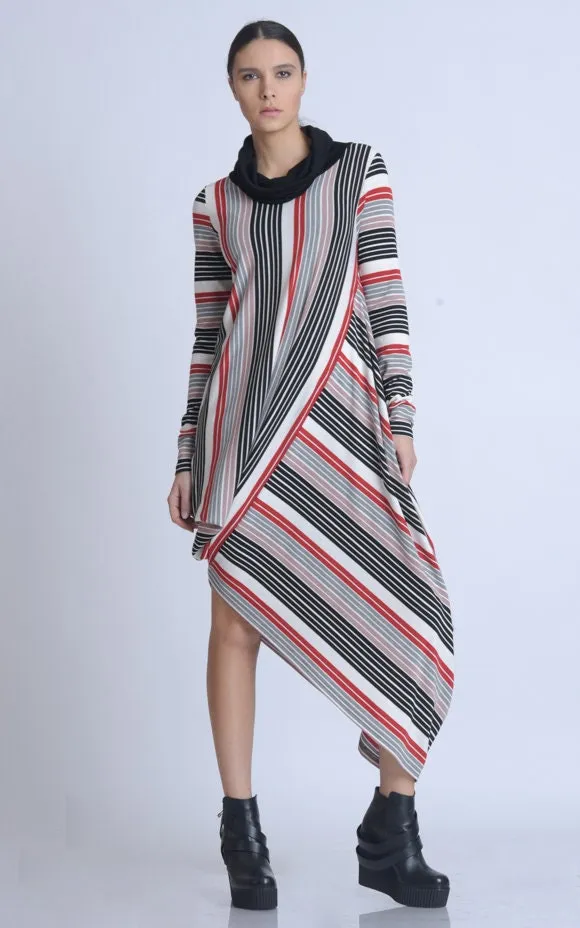 Multicolor Asymmetric Long Sleeve Dress