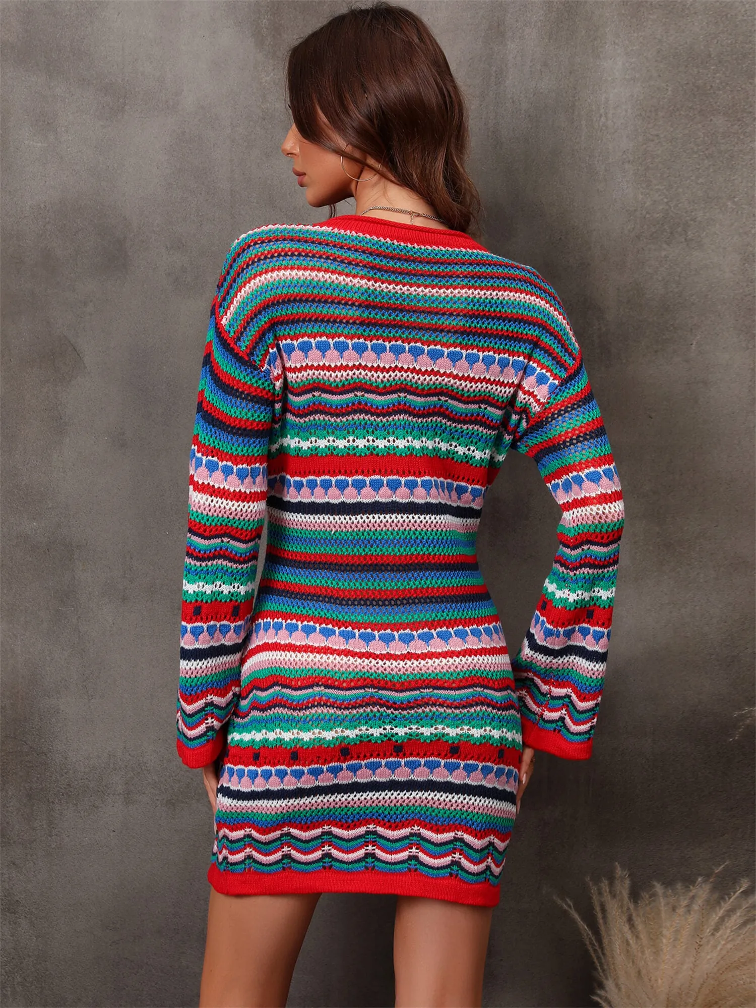 Multicolored Stripe Dropped Shoulder Sweater Dress