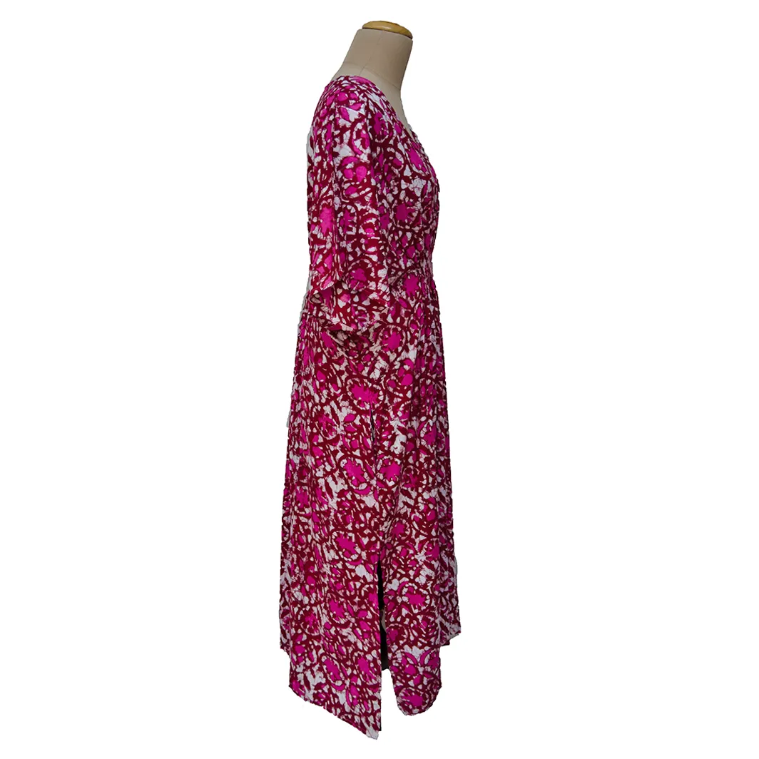 N Pink Batik Floral Smocked Maxi Dress Size 16-32 PL22