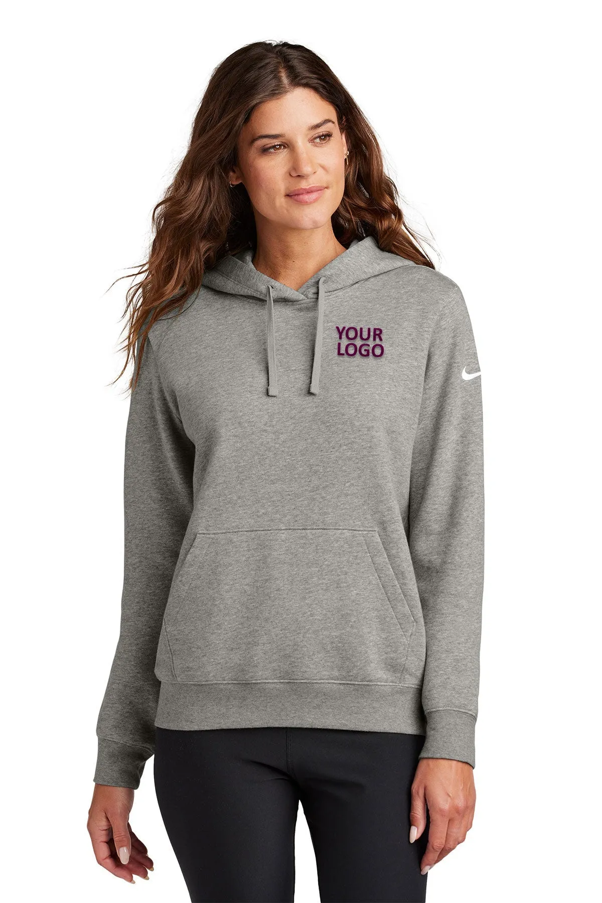 Nike Ladies Club Fleece Pullover Custom Hoodies, Dark Grey Heather