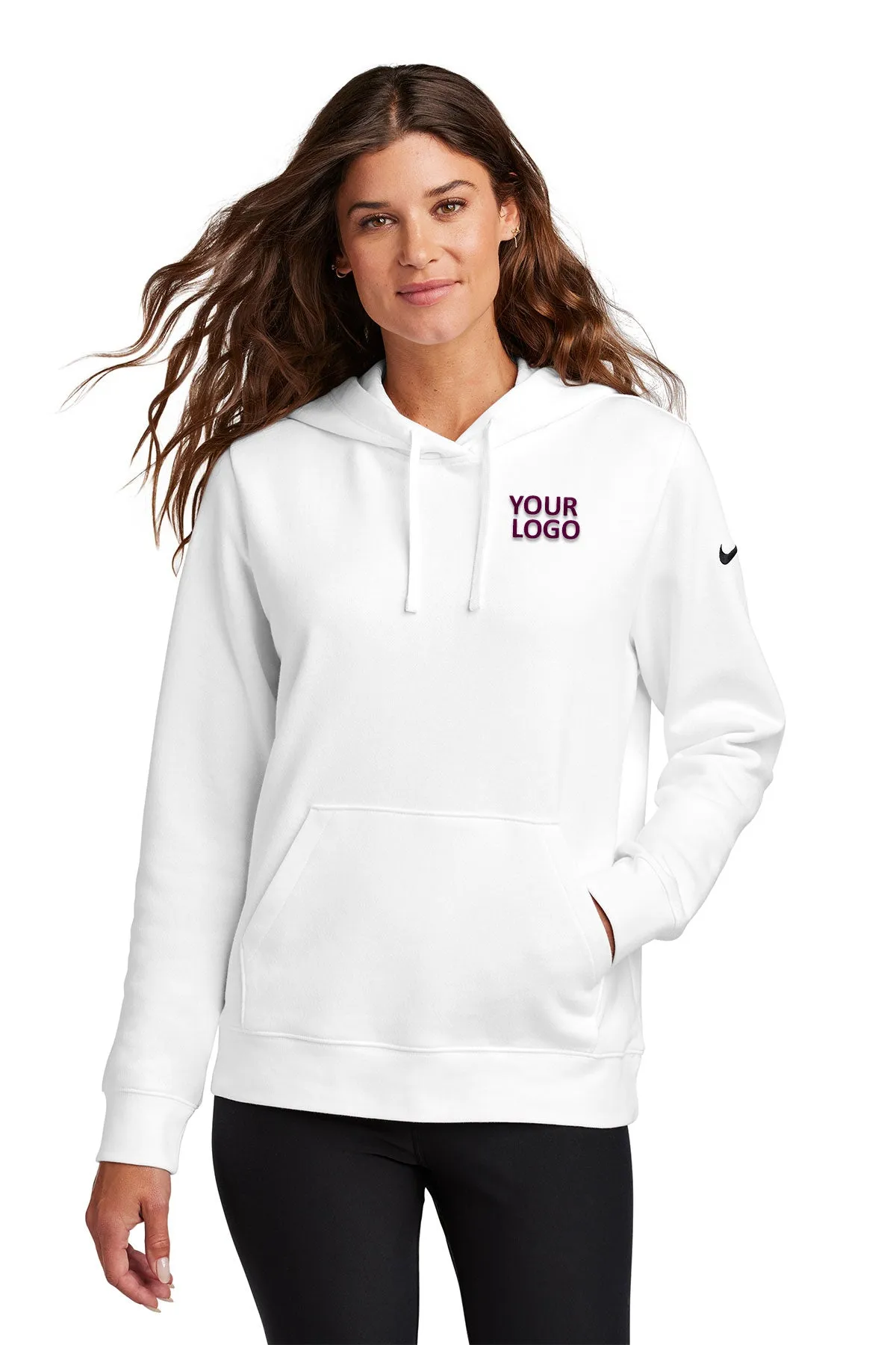 Nike Ladies Club Fleece Pullover Custom Hoodies, White