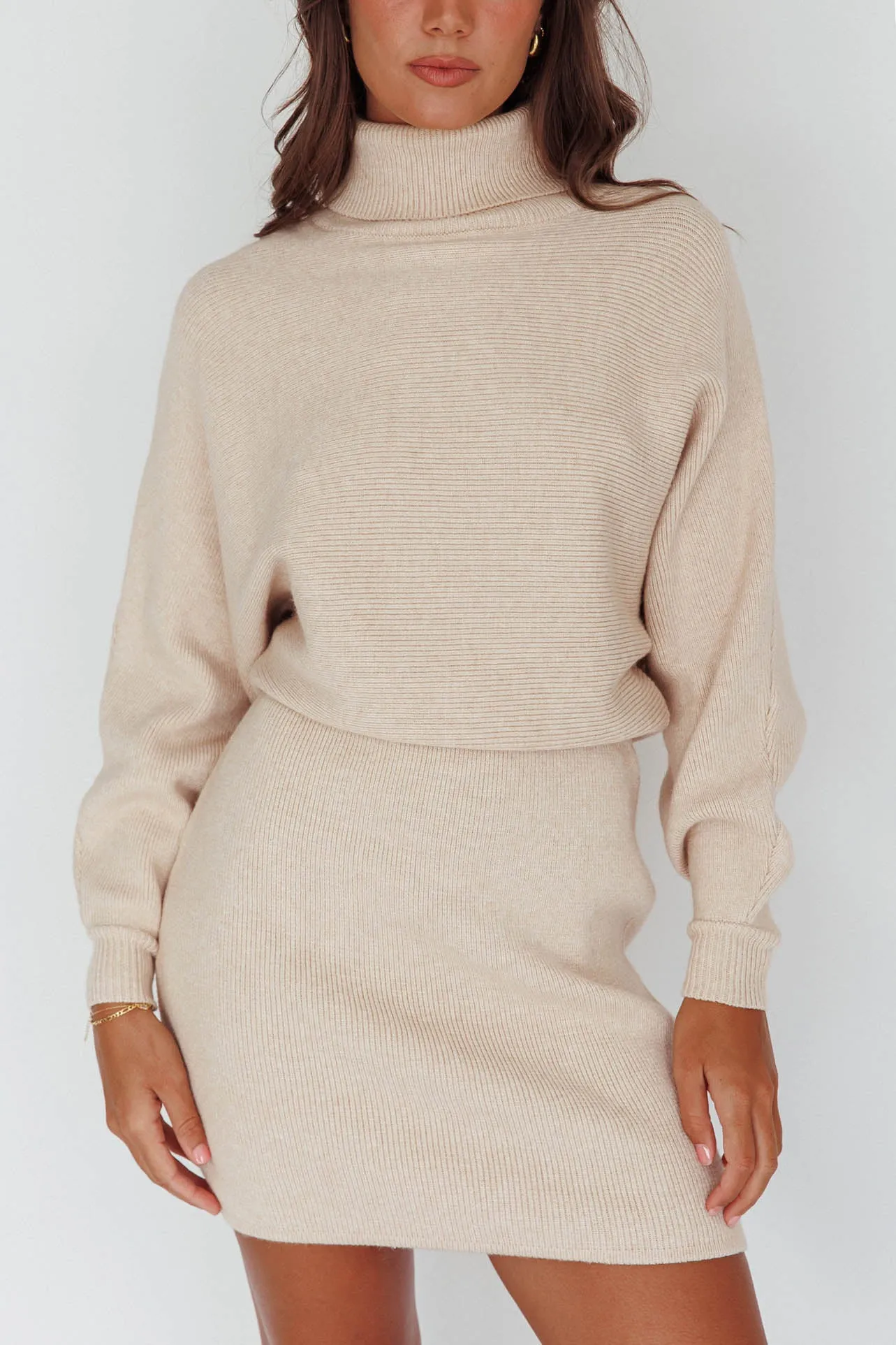 North Star High Neck Sweater Mini Dress Oat