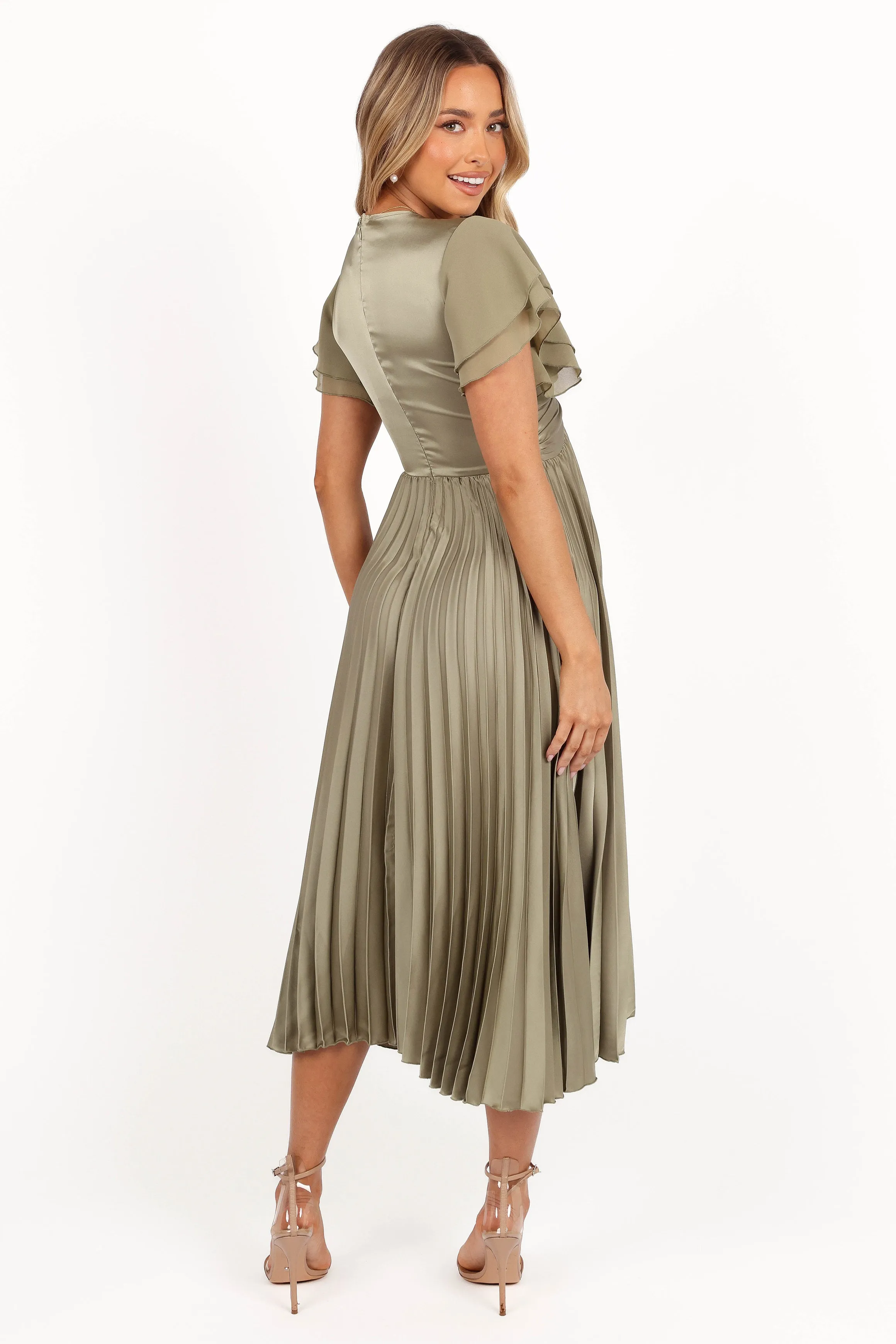 Nova Flutter Sleeve Midi Dress - Olive