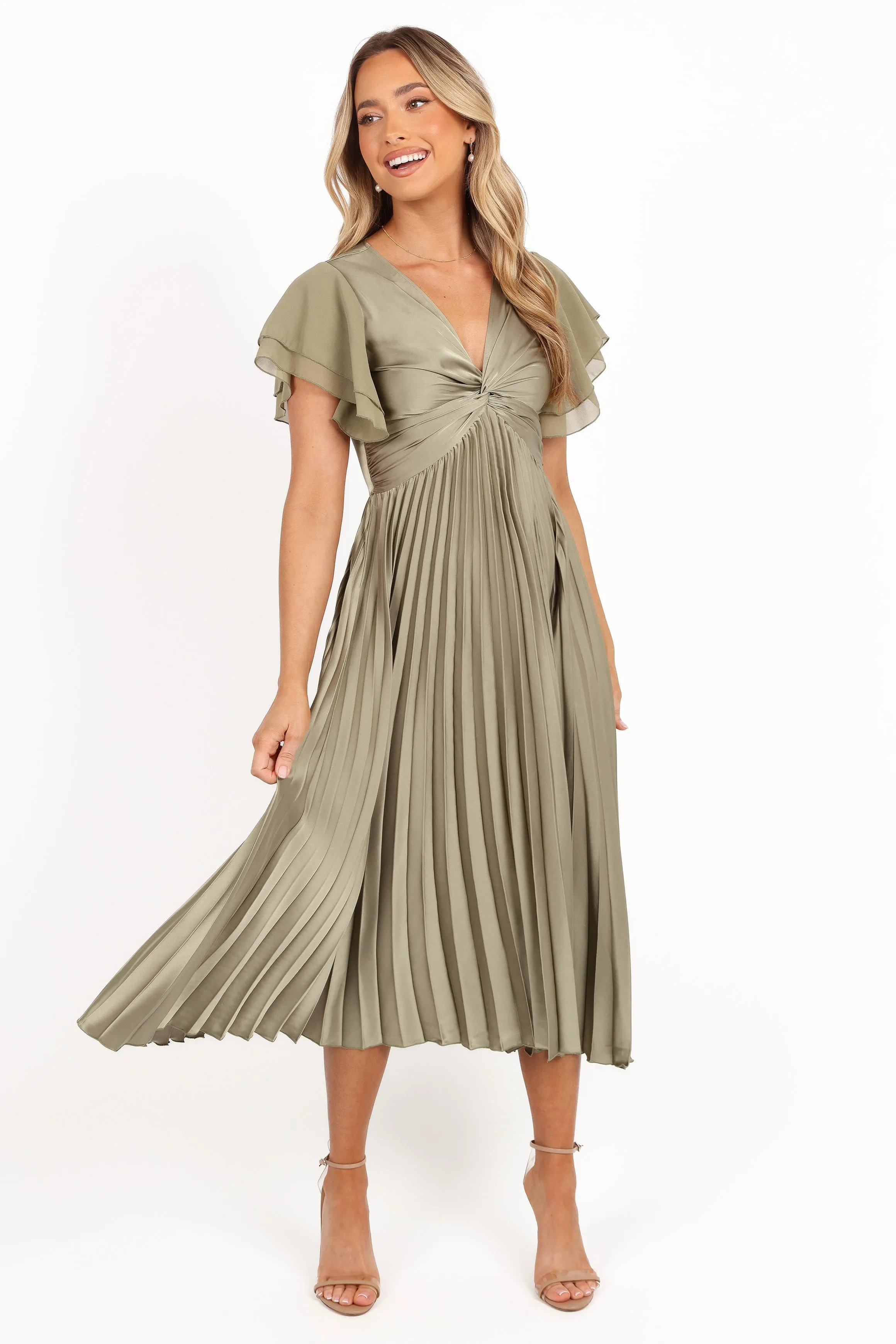 Nova Flutter Sleeve Midi Dress - Olive