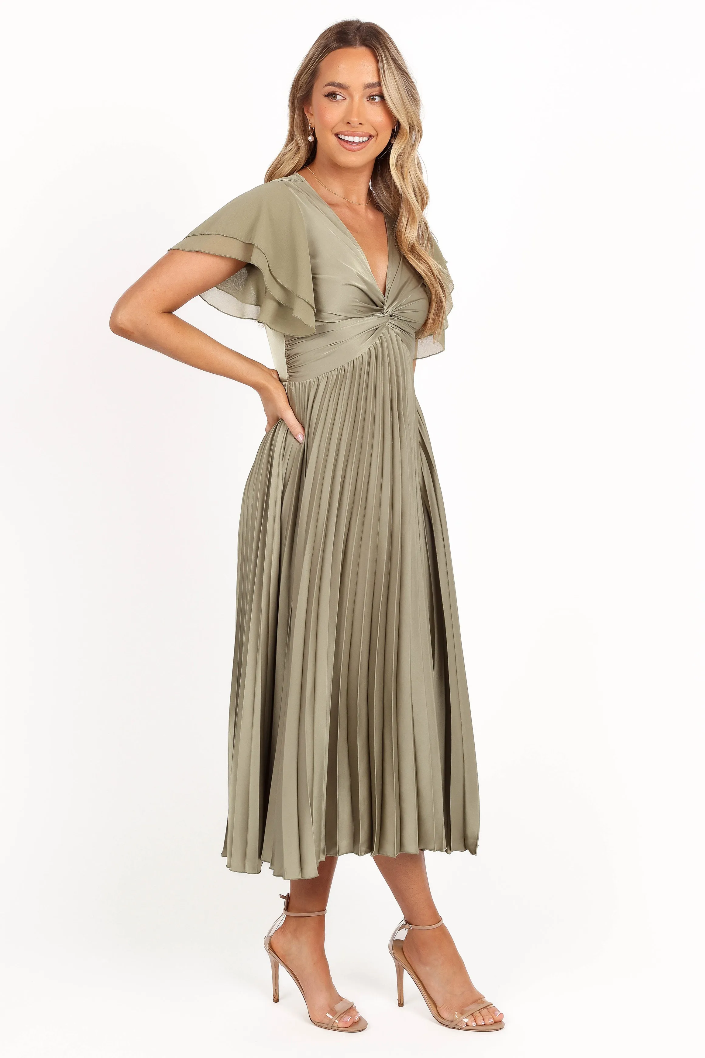 Nova Flutter Sleeve Midi Dress - Olive