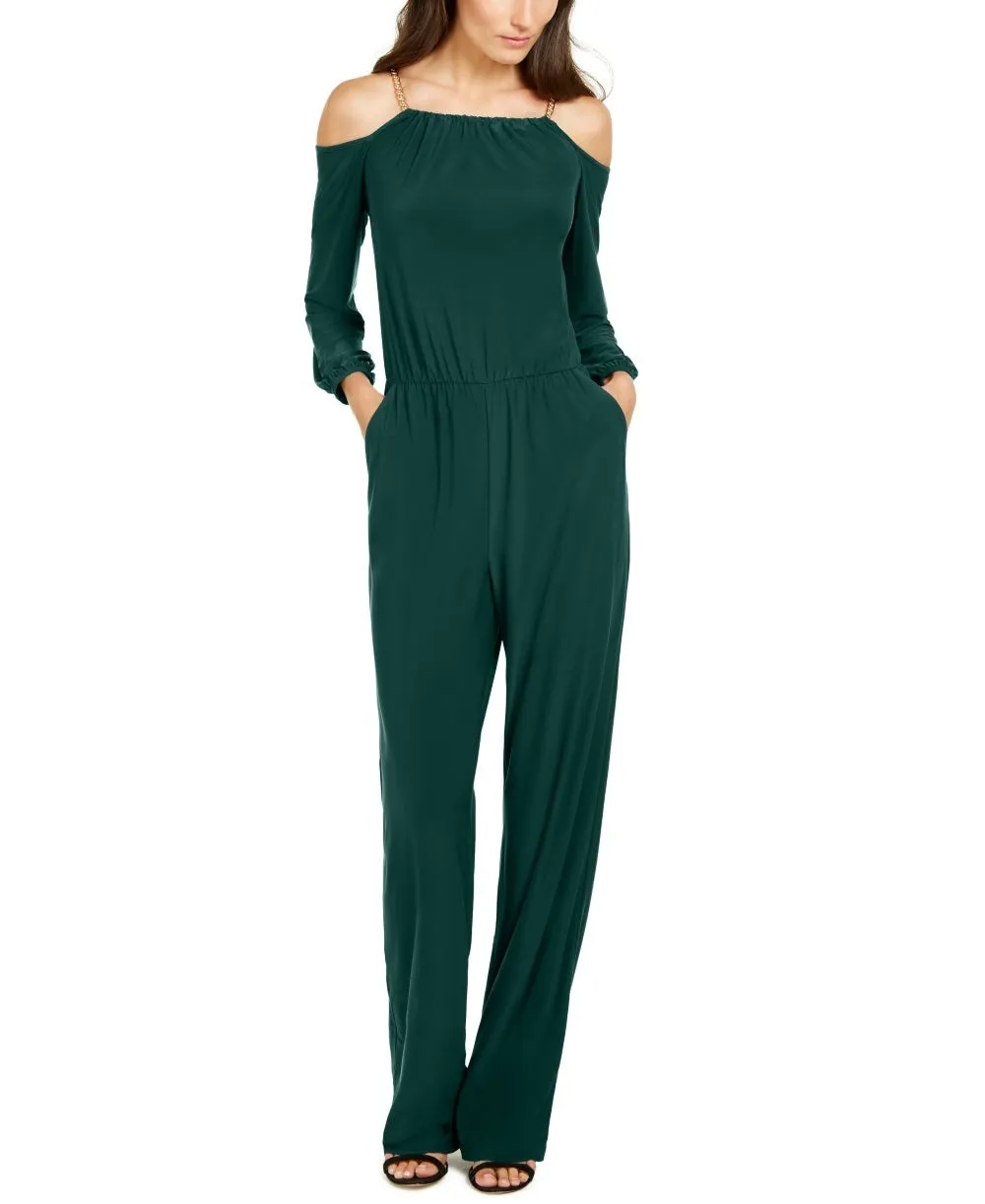 NY Collection Women's Chain Link Jumpsuit Green Size Petite Large