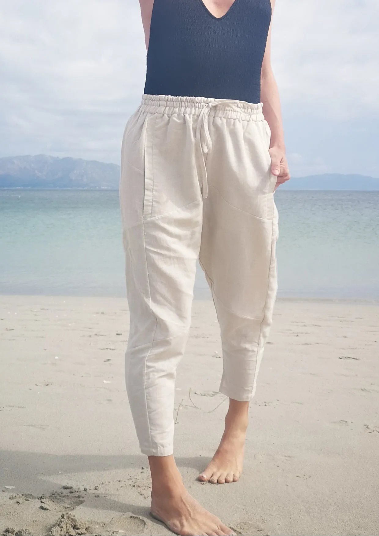 PANTS PATCHWORK - LINEN natural white