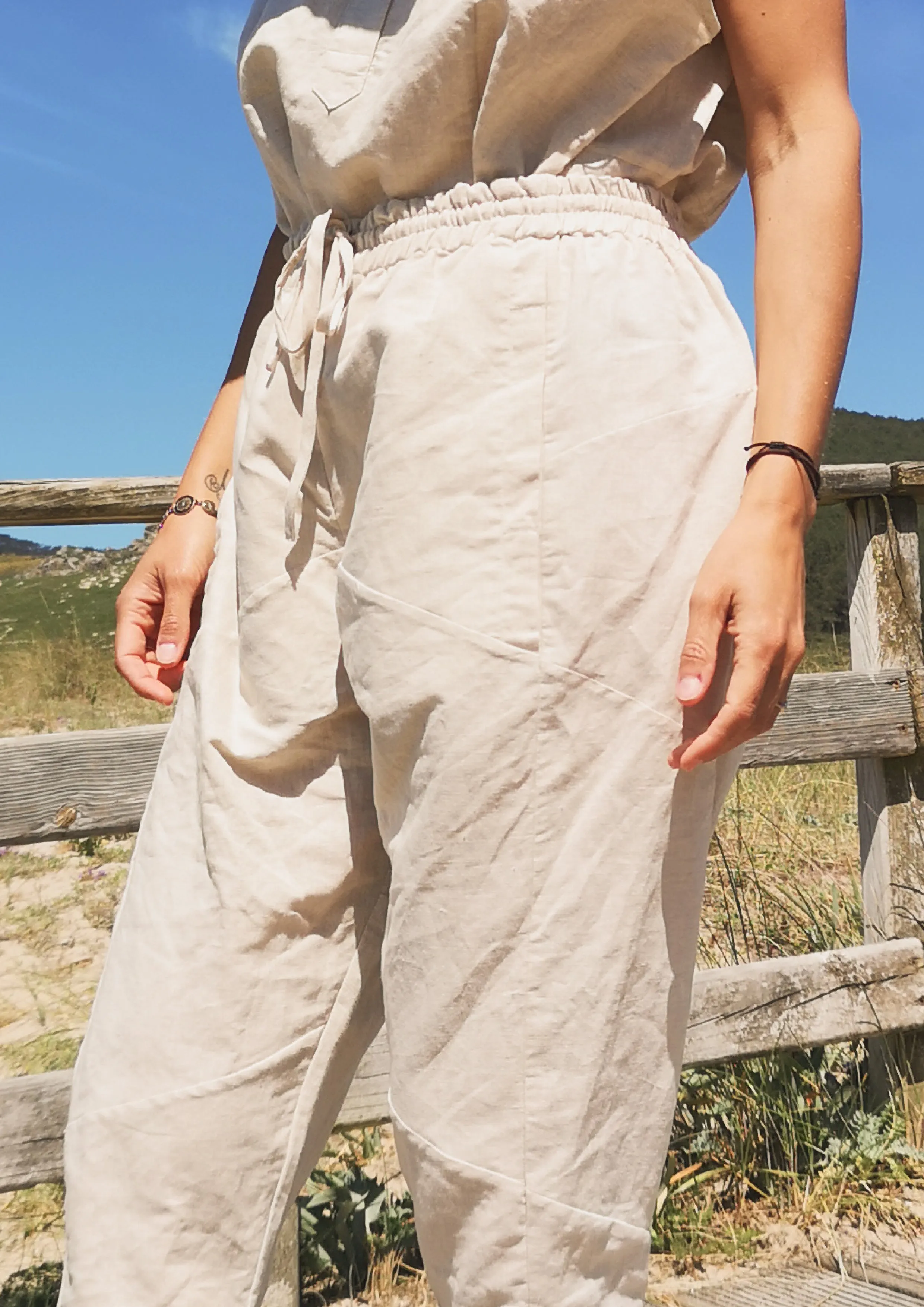 PANTS PATCHWORK - LINEN natural white