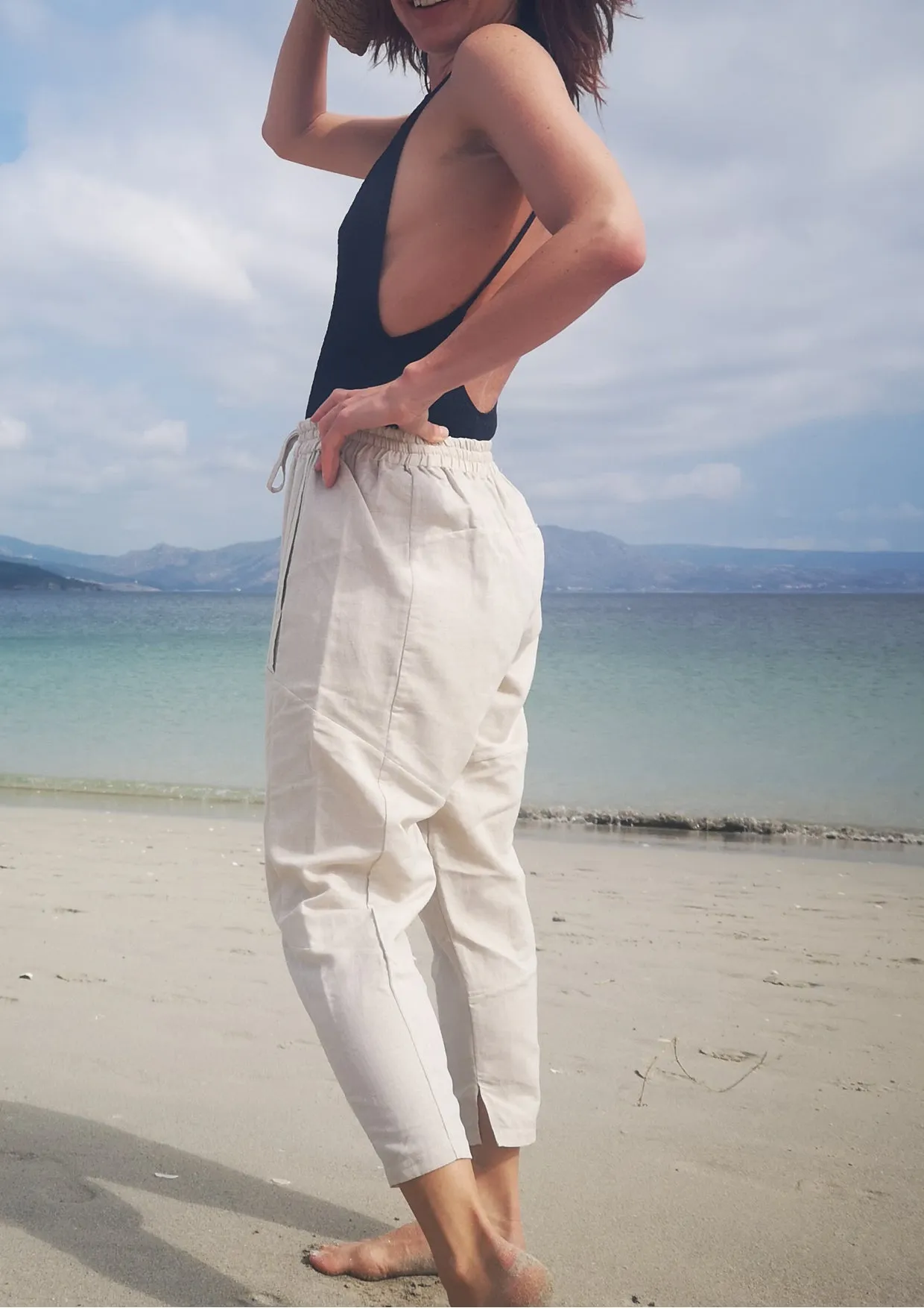 PANTS PATCHWORK - LINEN natural white