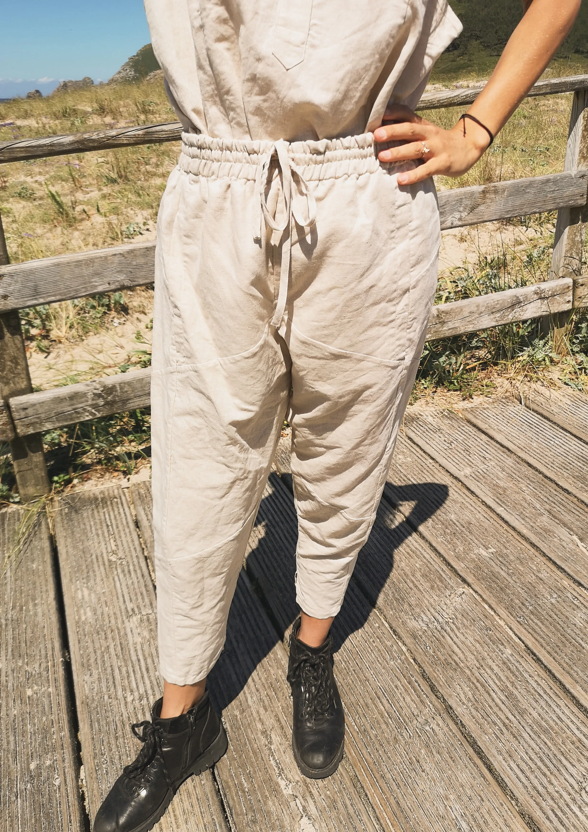 PANTS PATCHWORK - LINEN natural white