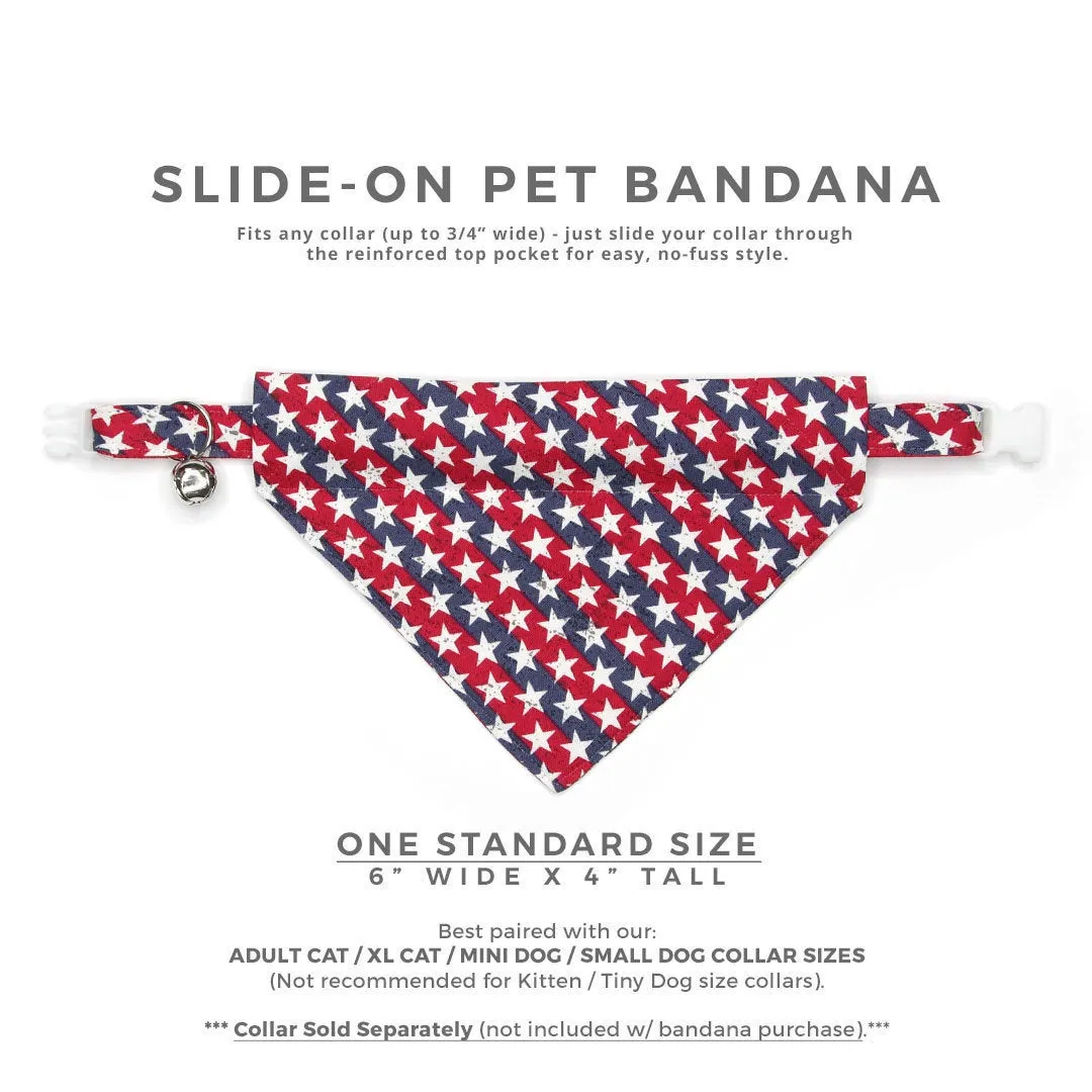 Patriotic Cat Bandana - "Americana" - Stars & Stripes Bandana for Cat   Small Dog / Independence Day / Slide-on Bandana / Over-the-Collar (One Size)