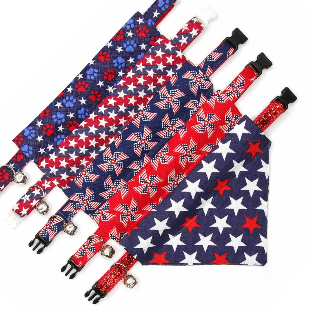 Patriotic Cat Bandana - "Americana" - Stars & Stripes Bandana for Cat   Small Dog / Independence Day / Slide-on Bandana / Over-the-Collar (One Size)