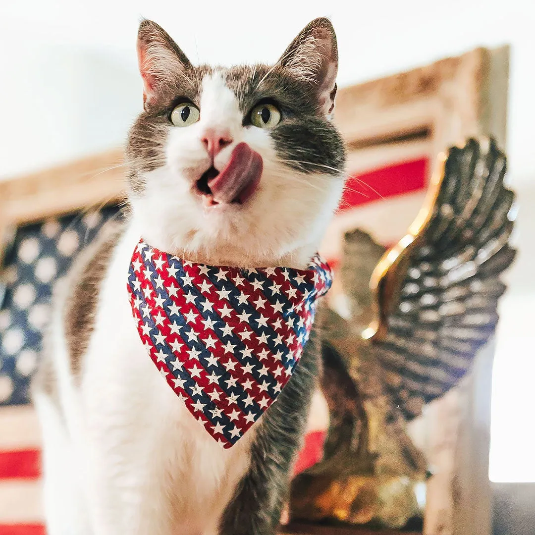 Patriotic Cat Bandana - "Americana" - Stars & Stripes Bandana for Cat   Small Dog / Independence Day / Slide-on Bandana / Over-the-Collar (One Size)