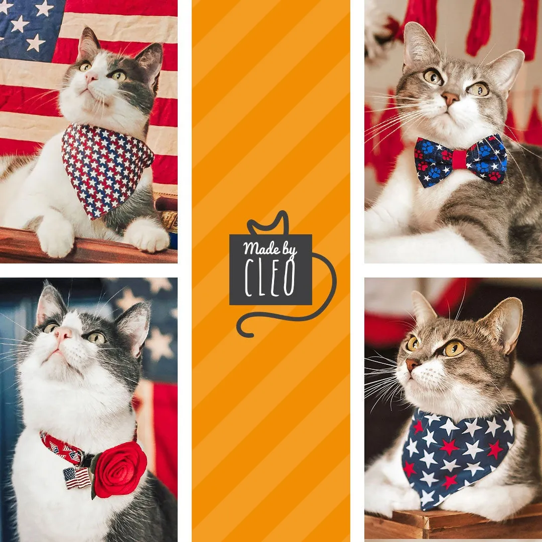 Patriotic Cat Bandana - "Americana" - Stars & Stripes Bandana for Cat   Small Dog / Independence Day / Slide-on Bandana / Over-the-Collar (One Size)