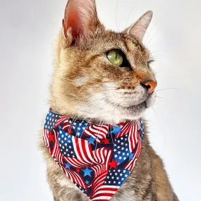 Patriotic Pet Bandana - "Stars & Stripes" - 4th of July USA American Flag Bandana for Cat   Small Dog / Independence Day, Election Day / Slide-on Bandana / Over-the-Collar (One Size)