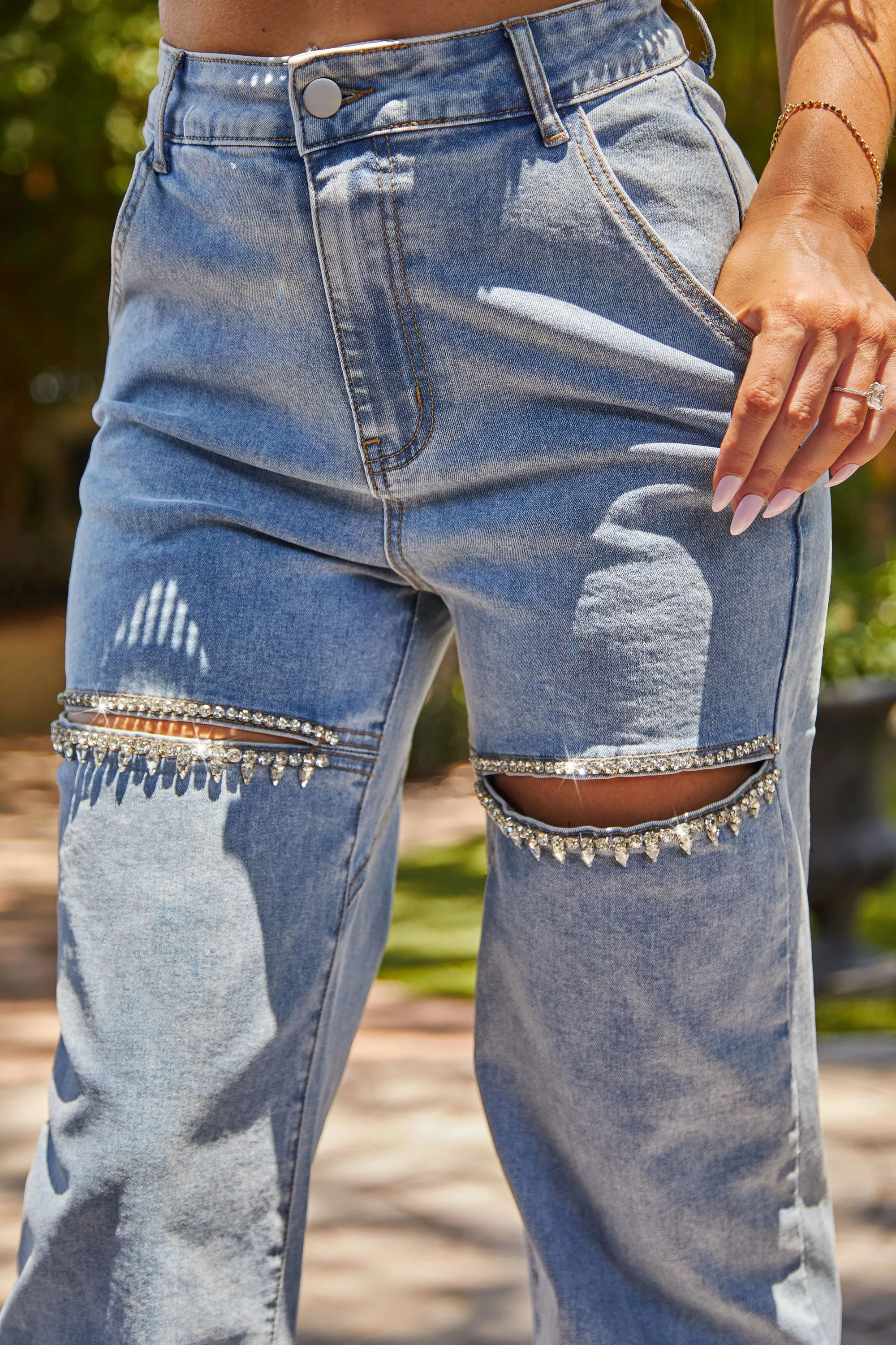 Payson Light Wash Cut Out Rhinestone Jeans