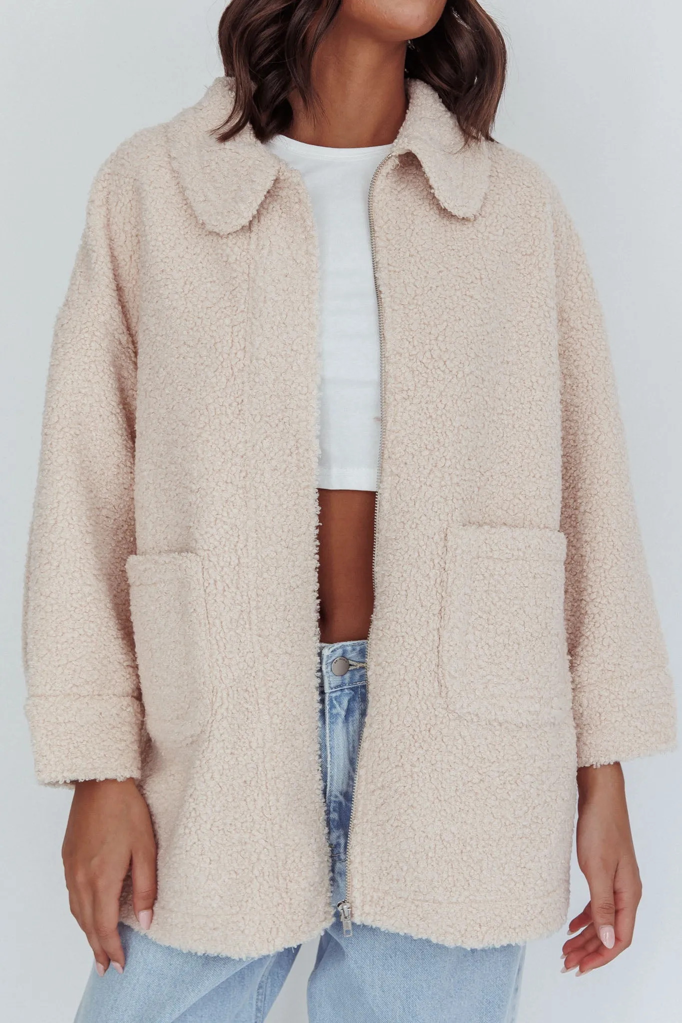 Peace & Serene Collared Sherpa Jacket Oat