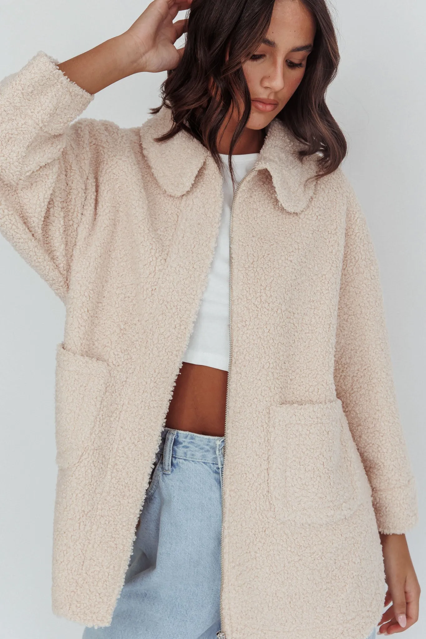 Peace & Serene Collared Sherpa Jacket Oat