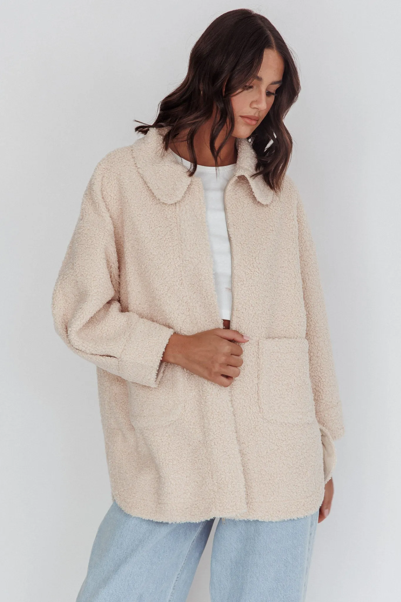 Peace & Serene Collared Sherpa Jacket Oat