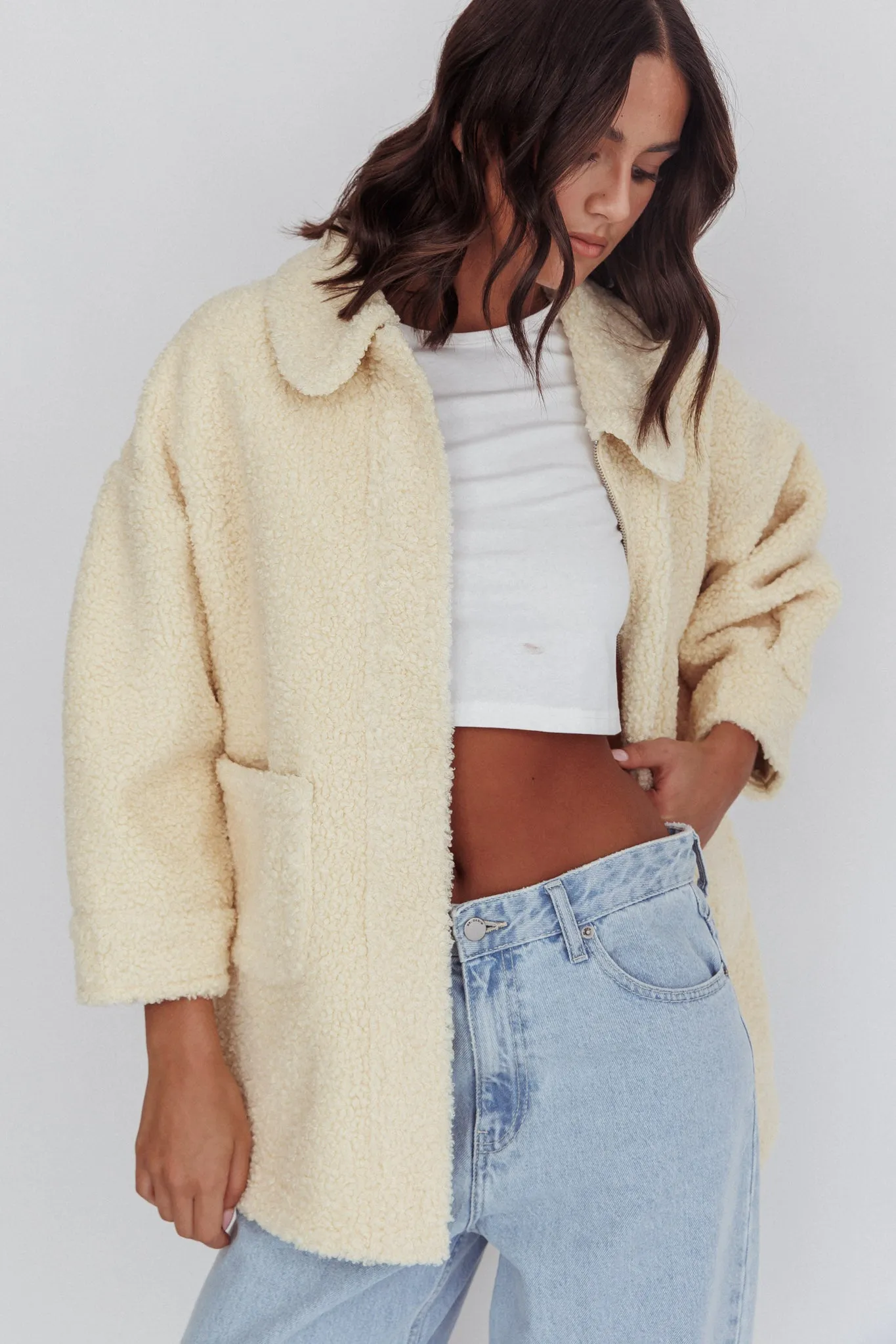 Peace & Serene Collared Sherpa Jacket Yellow