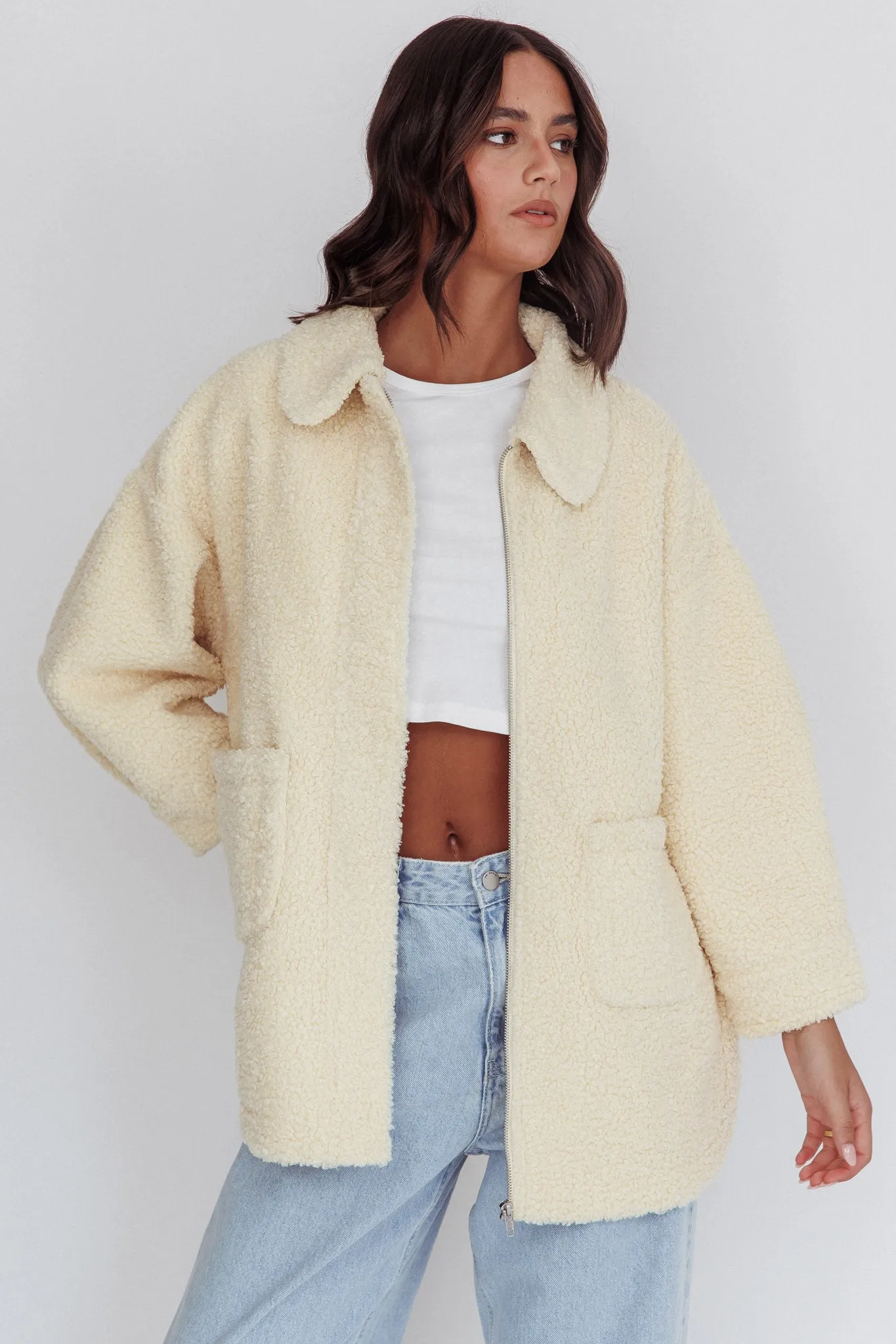 Peace & Serene Collared Sherpa Jacket Yellow