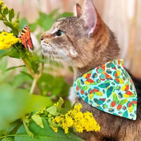 Pet Bandana - "Bugs & Butterflies" - Sky Blue Insect   Butterfly Bandana for Cat   Small Dog / Spring   Summer / Slide-on Bandana / Over-the-Collar (One Size)