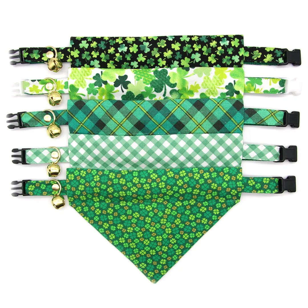 Pet Bandana - "Clover Leaf" - St. Patrick's Day Bandana for Cat   Small Dog / Shamrock, Green, Lucky, Irish / Slide-on Bandana / Over-the-Collar (One Size)