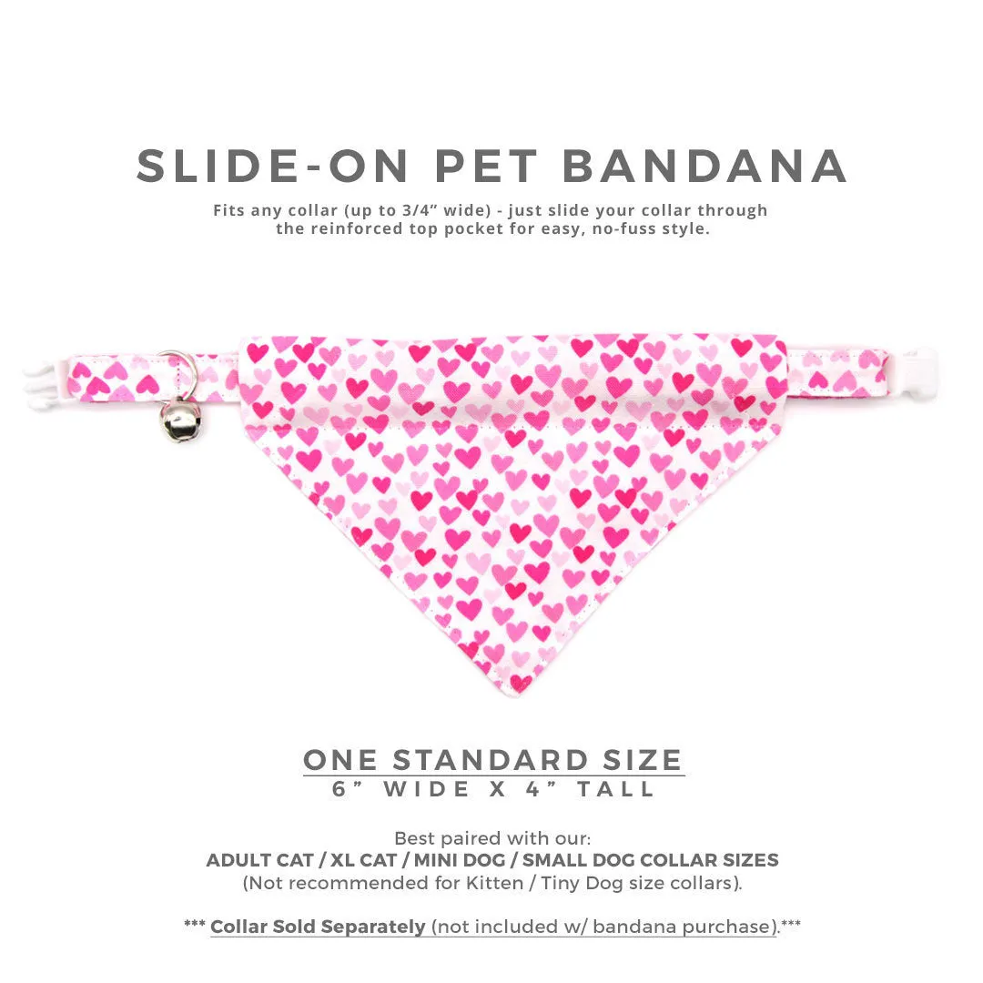 Pet Bandana - "Darling" - Fuchsia Pink Heart Bandana for Cat   Small Dog / Valentine's Day Cat Bandana / Slide-on Bandana / Over-the-Collar (One Size)