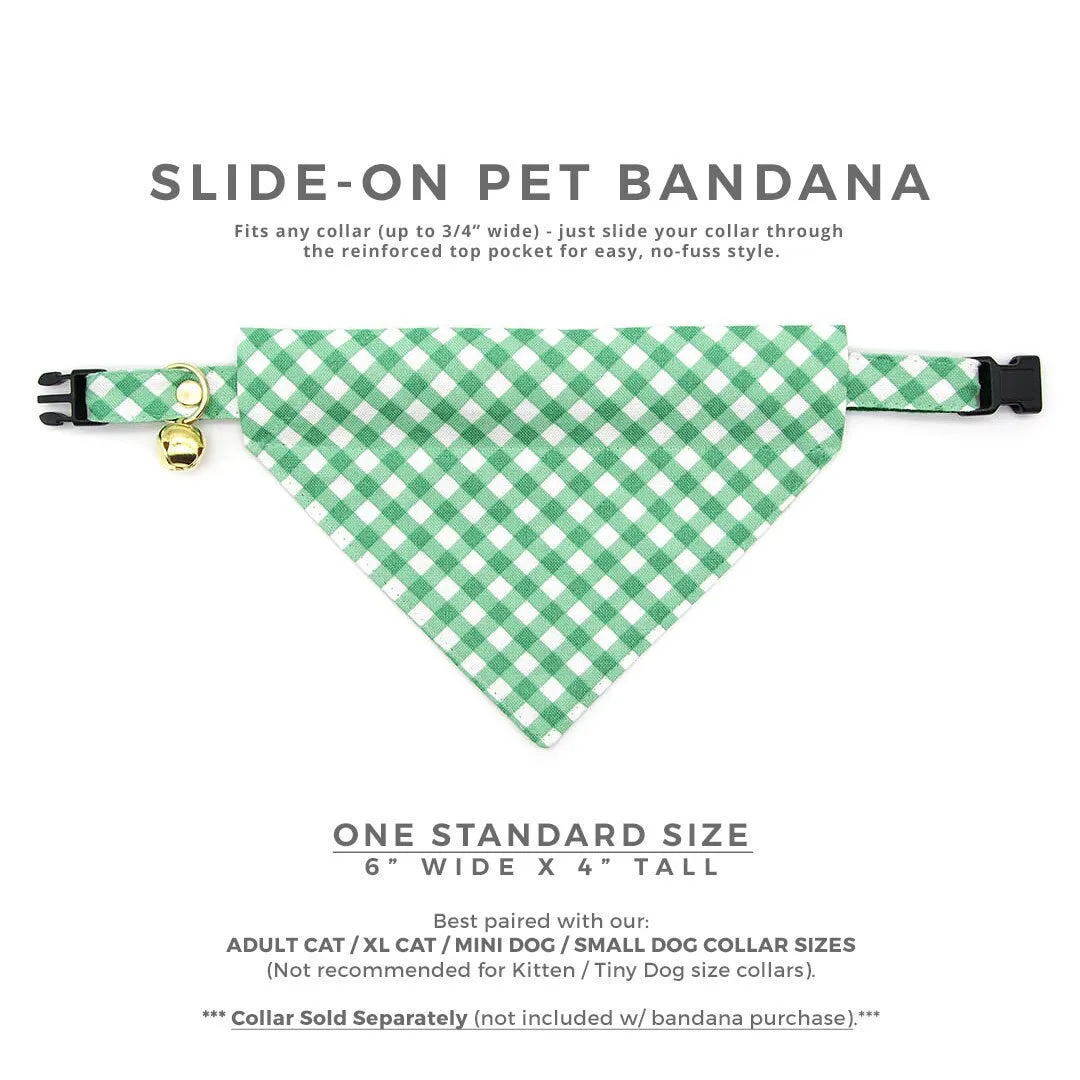 Pet Bandana - "Derby" - Gingham Green Bandana for Cat   Small Dog / Spring, St. Patrick's Day, Summer / Slide-on Bandana / Over-the-Collar (One Size)