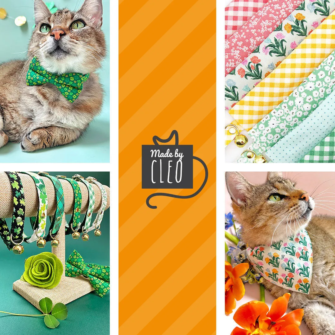 Pet Bandana - "Derby" - Gingham Green Bandana for Cat   Small Dog / Spring, St. Patrick's Day, Summer / Slide-on Bandana / Over-the-Collar (One Size)