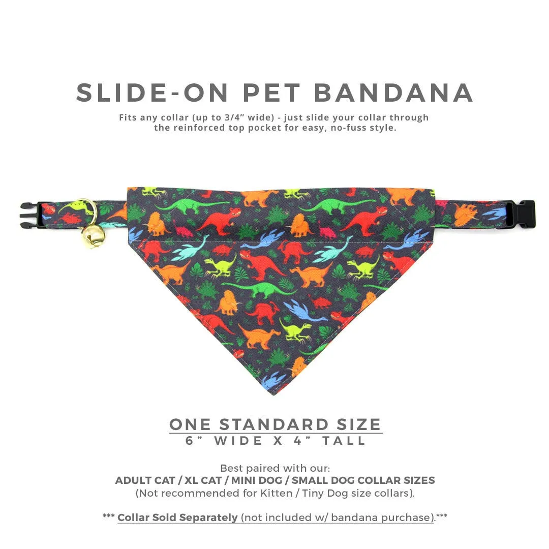 Pet Bandana - "Dinosaurus Rex" - Colorful Dinosaur Bandana for Cat   Small Dog / Slide-on Bandana / Over-the-Collar (One Size)