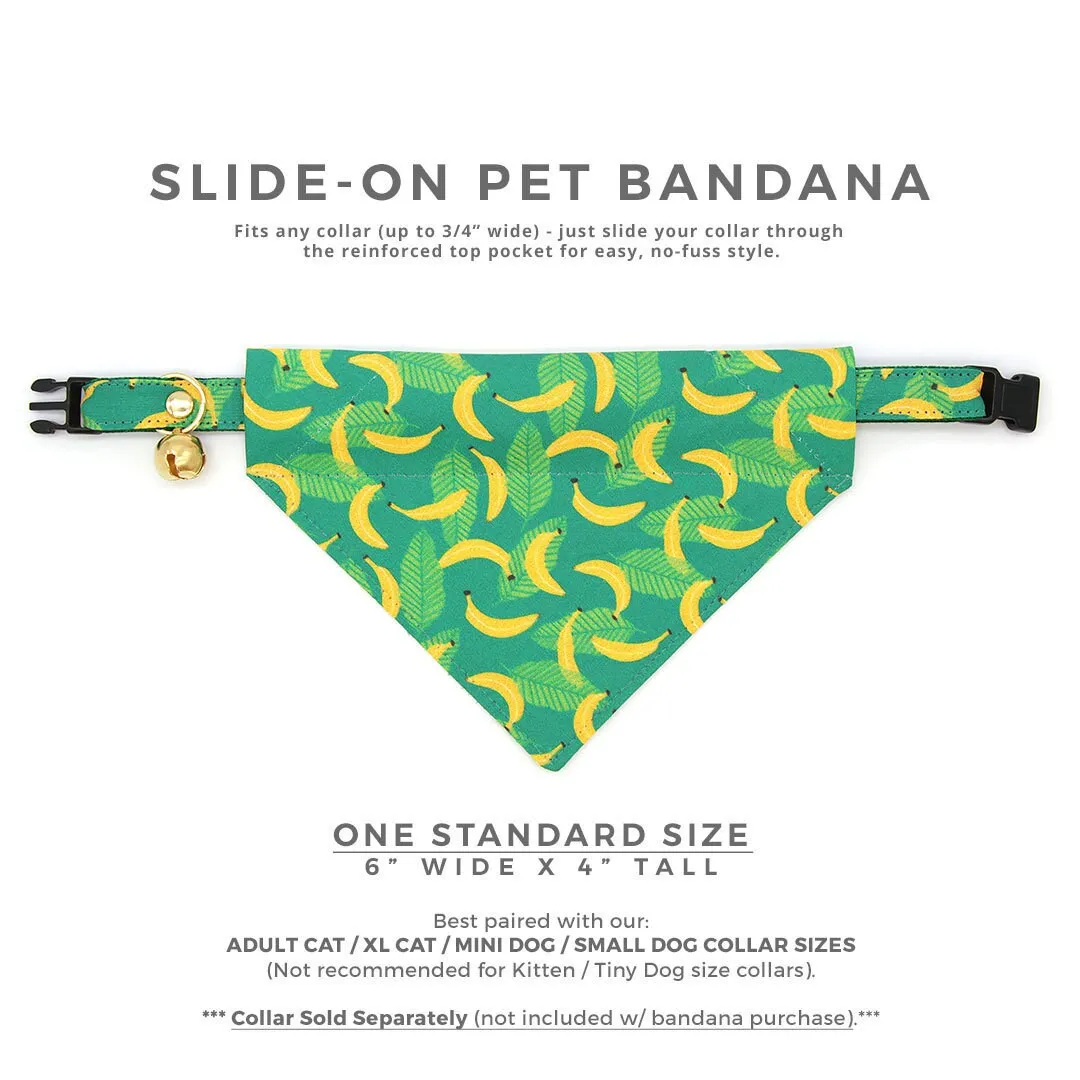 Pet Bandana - "Going Bananas - Green" - Tropical Fruit Bandana for Cat   Small Dog / Slide-on Bandana / Over-the-Collar (One Size)