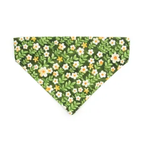 Pet Bandana - "Hazel" - Green Floral Bandana for Cat   Small Dog / Spring   Summer / Slide-on Bandana / Over-the-Collar (One Size)