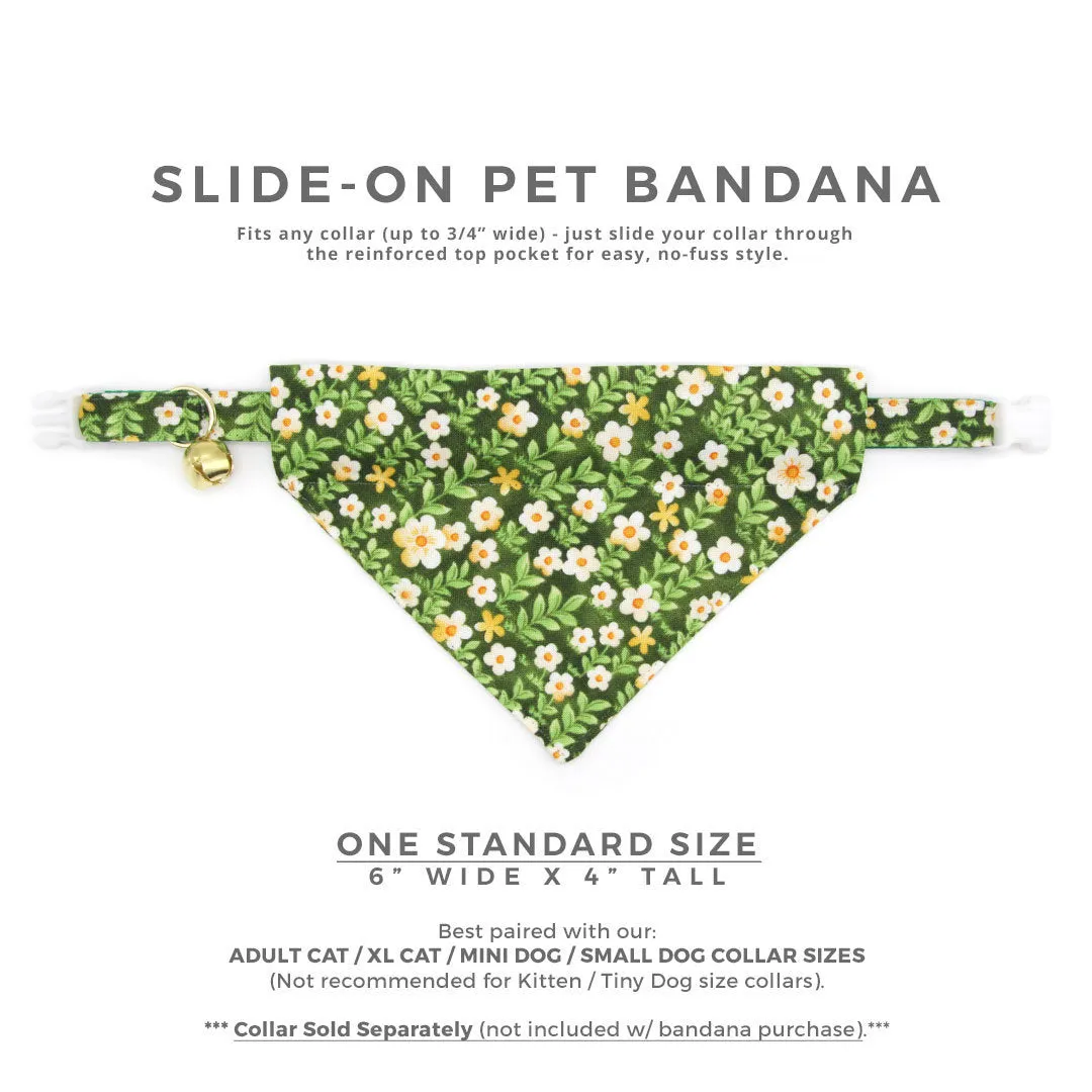 Pet Bandana - "Hazel" - Green Floral Bandana for Cat   Small Dog / Spring   Summer / Slide-on Bandana / Over-the-Collar (One Size)