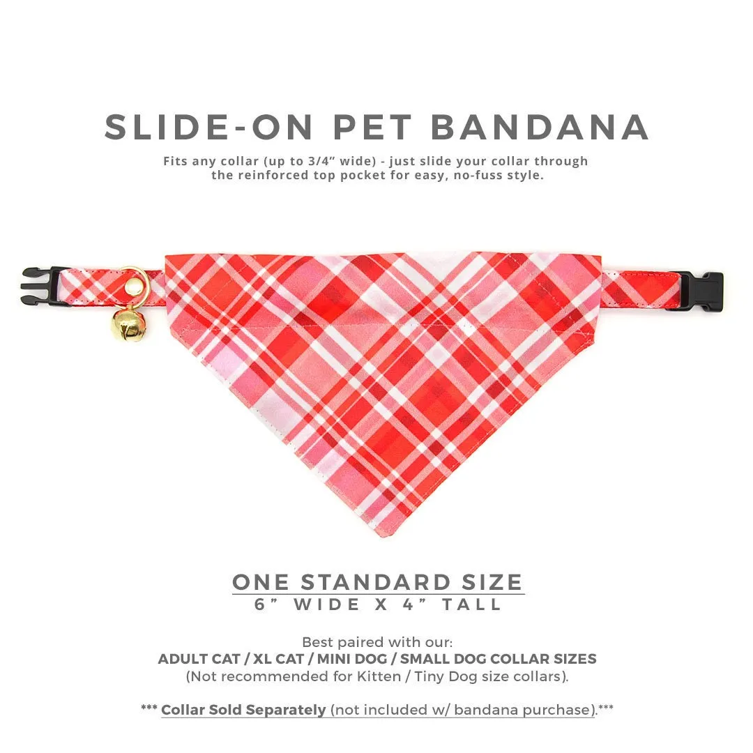 Pet Bandana - "Hot Date" - Pink & Red Plaid Bandana for Cat   Small Dog / Valentine's Day / Slide-on Bandana / Over-the-Collar (One Size)