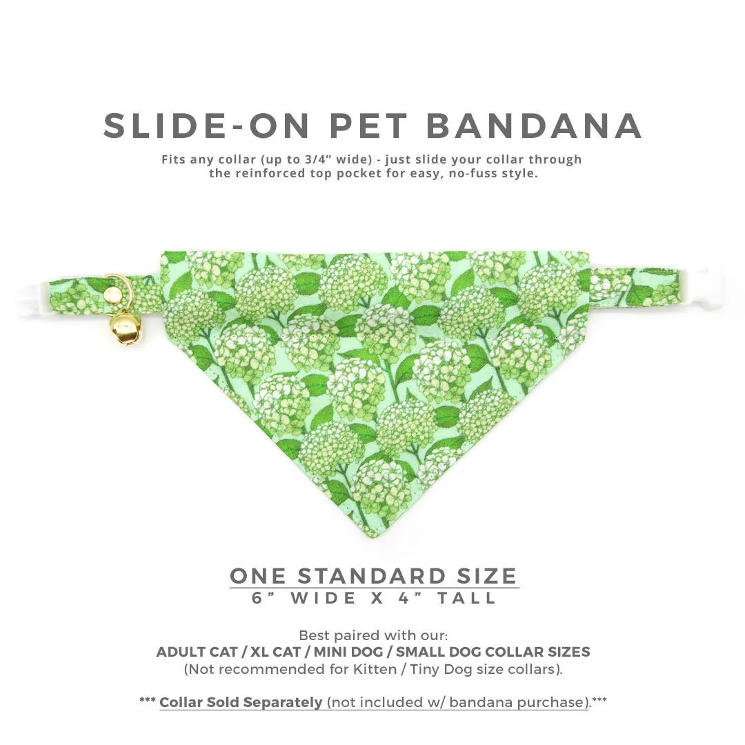 Pet Bandana - "Hydrangea Hill" - Botanical Green Bandana for Cat   Small Dog / Spring   Summer Floral / Slide-on Bandana / Over-the-Collar (One Size)