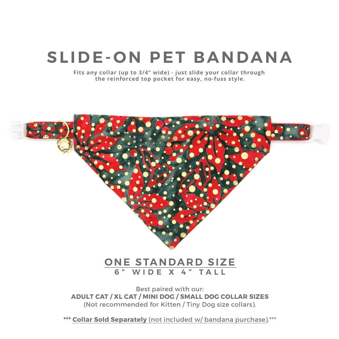 Pet Bandana - "Joy" - Red, Green & Gold Dot Christmas Bandana for Cat   Small Dog / Holiday / Slide-on Bandana / Over-the-Collar (One Size)